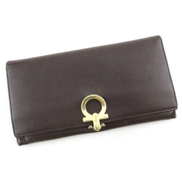 Salvatore Ferragamo Long Wallet Ganchini Leather Authentic USED